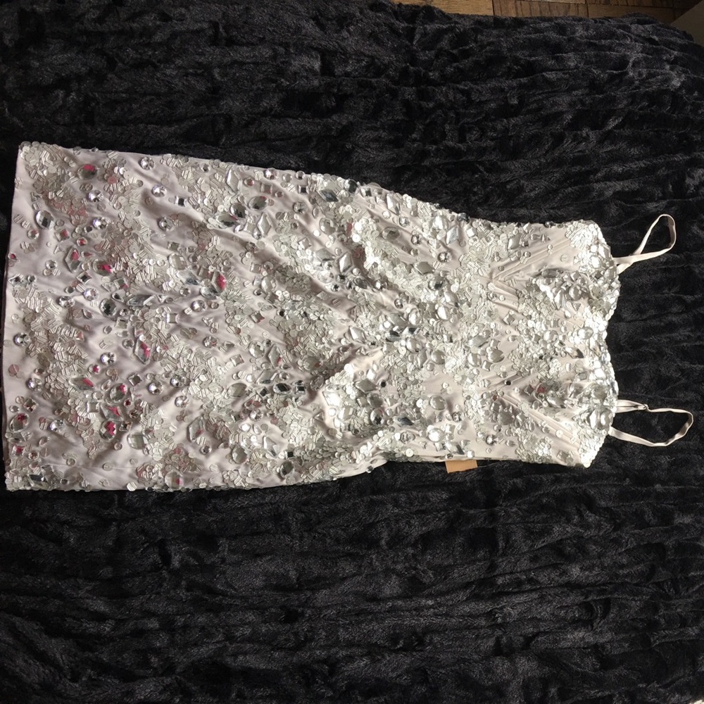 Mandalay sequin and crystal gemstone silver mini dress corset prom homecoming